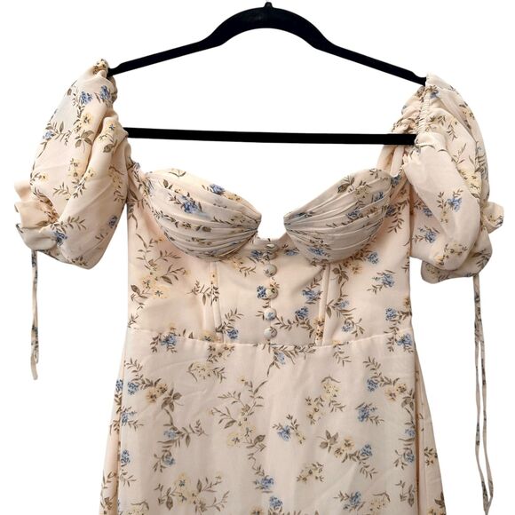 ADEIRLINA Bardot Floral Midi Dress Yellow NWT XS - Picture 4 of 6